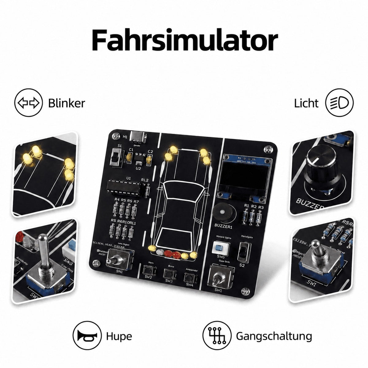 ElektroCar – Fahrsimulator mit Blinker, Licht, Hupe und Gangschaltung